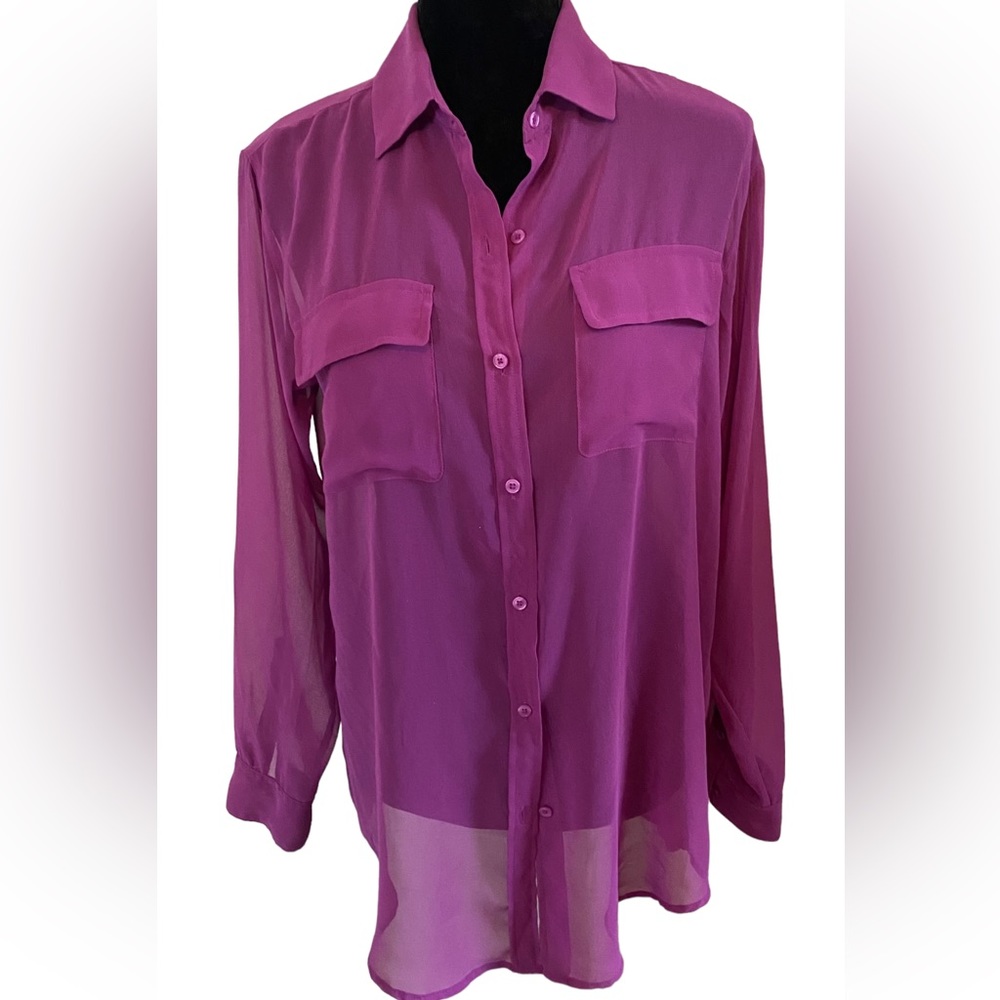 Cabi Passion semi sheer magenta button up blouse sz S style # 667